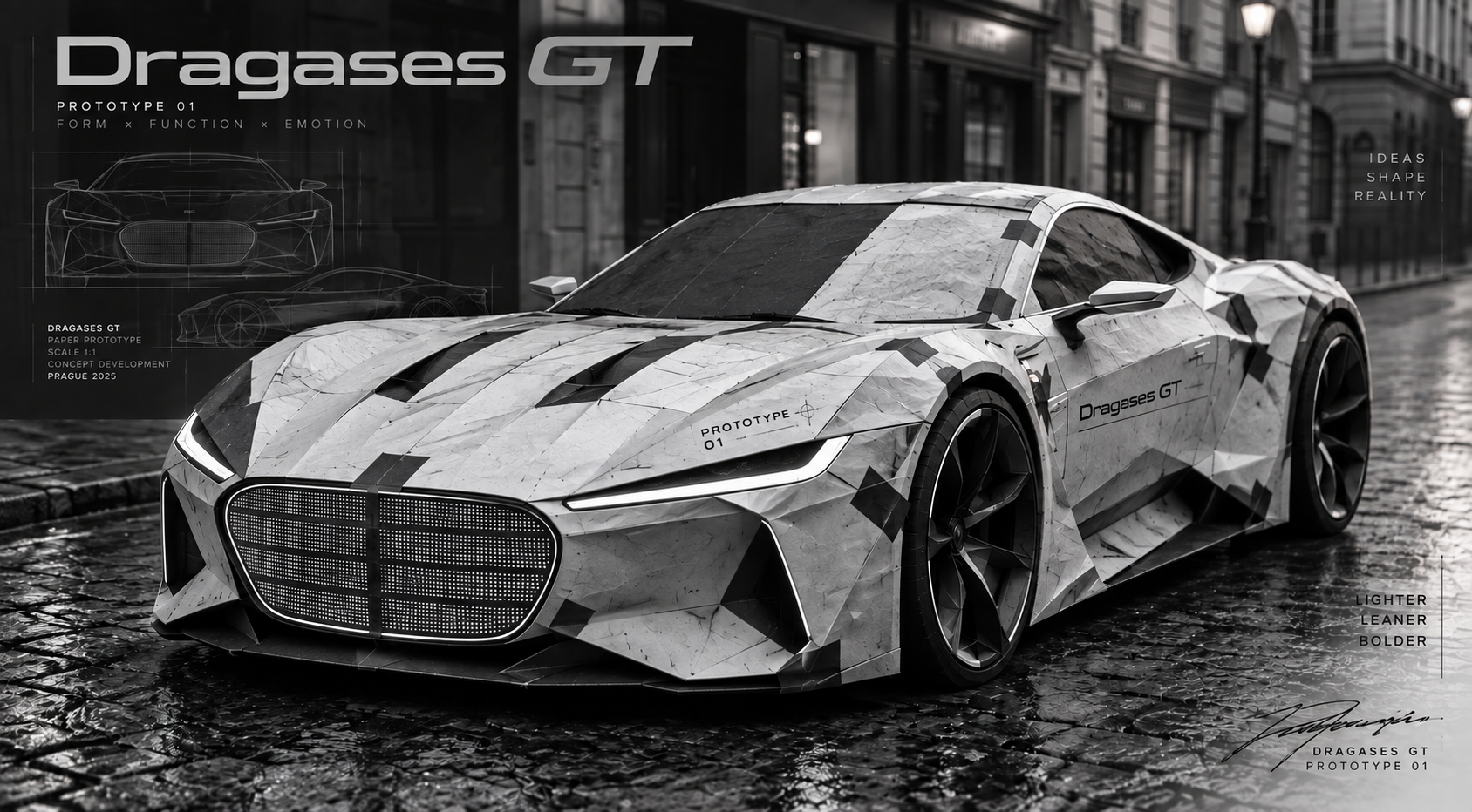Dragases GT — paper prototype concept with design drawings